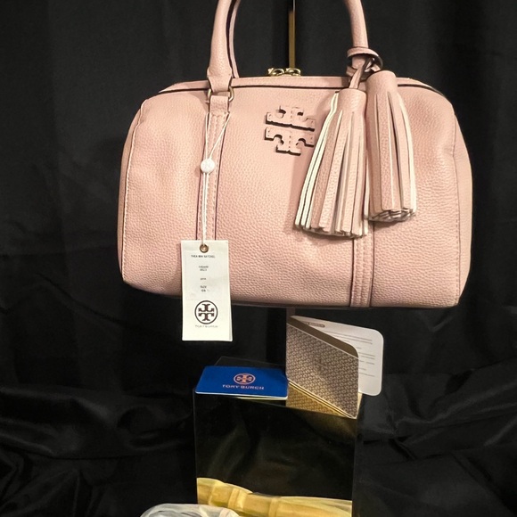 Tory Burch Handbags - Tory Burch Thea Mini Satchel in Soft Pebbled Pink Leather with Tassels NWT